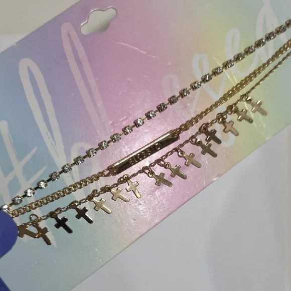 Layered Gold Cross Necklace Set – Blessed Faith Charm & Crystal Pendant Jewelry - Picture 8 of 9